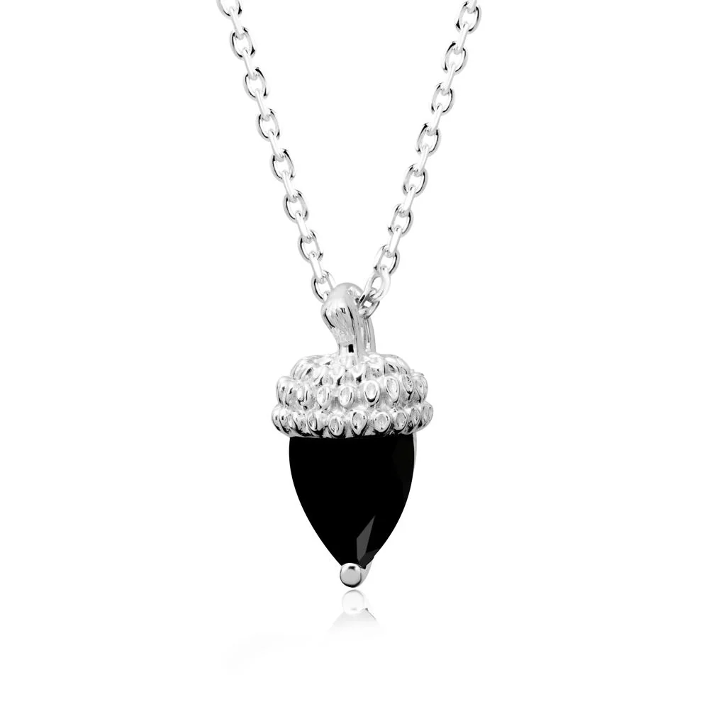 Pear Cut Black Spinel Acorn Pendant - Image 2