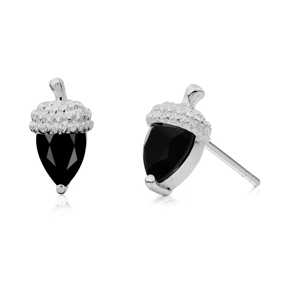 Pear Cut Black Spinel Acorn Stud Earrings - Image 4