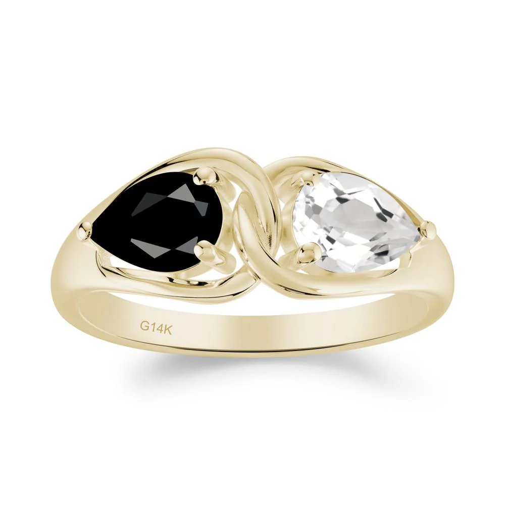 Pear Cut Black Spinel and White Topaz Promise Toi Et Moi Ring - Image 2