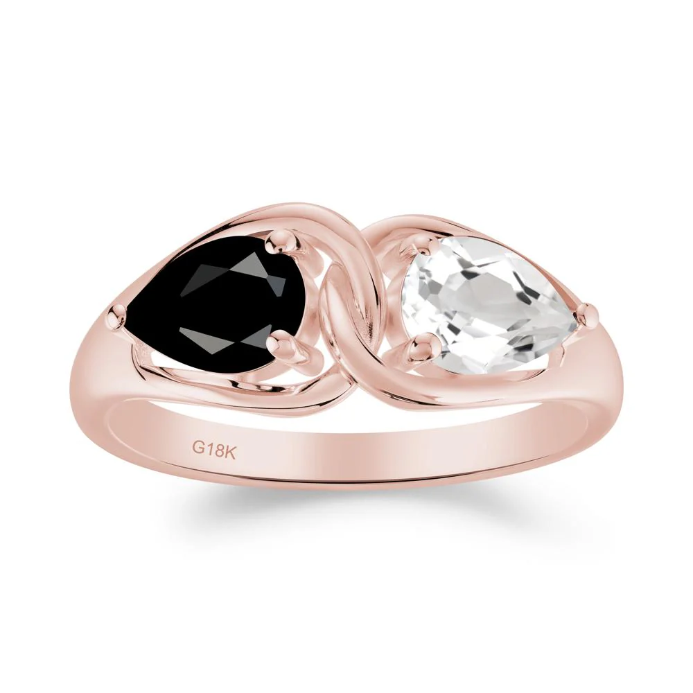 Pear Cut Black Spinel and White Topaz Promise Toi Et Moi Ring - Image 3