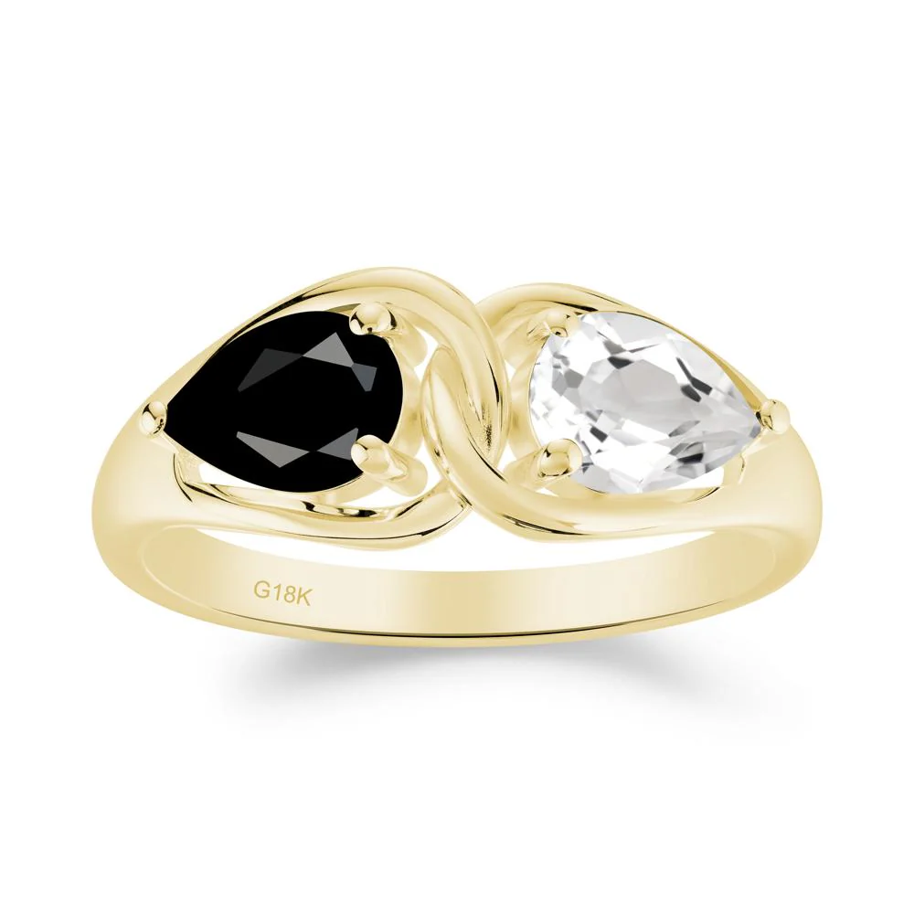 Pear Cut Black Spinel and White Topaz Promise Toi Et Moi Ring - Image 5