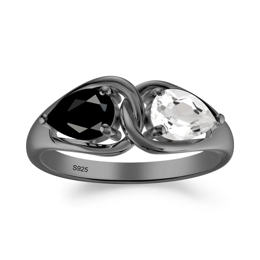Pear Cut Black Spinel and White Topaz Promise Toi Et Moi Ring - Image 6
