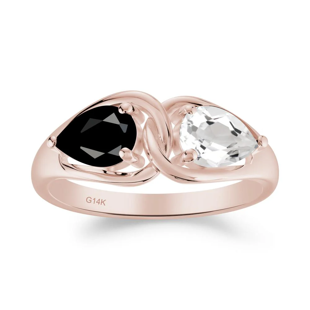 Pear Cut Black Spinel and White Topaz Promise Toi Et Moi Ring - Image 7