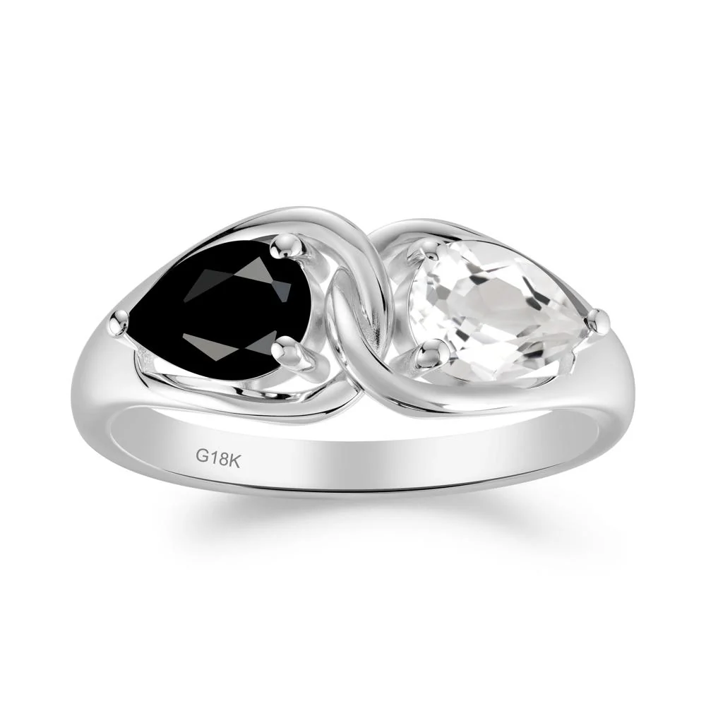 Pear Cut Black Spinel and White Topaz Promise Toi Et Moi Ring - Image 8