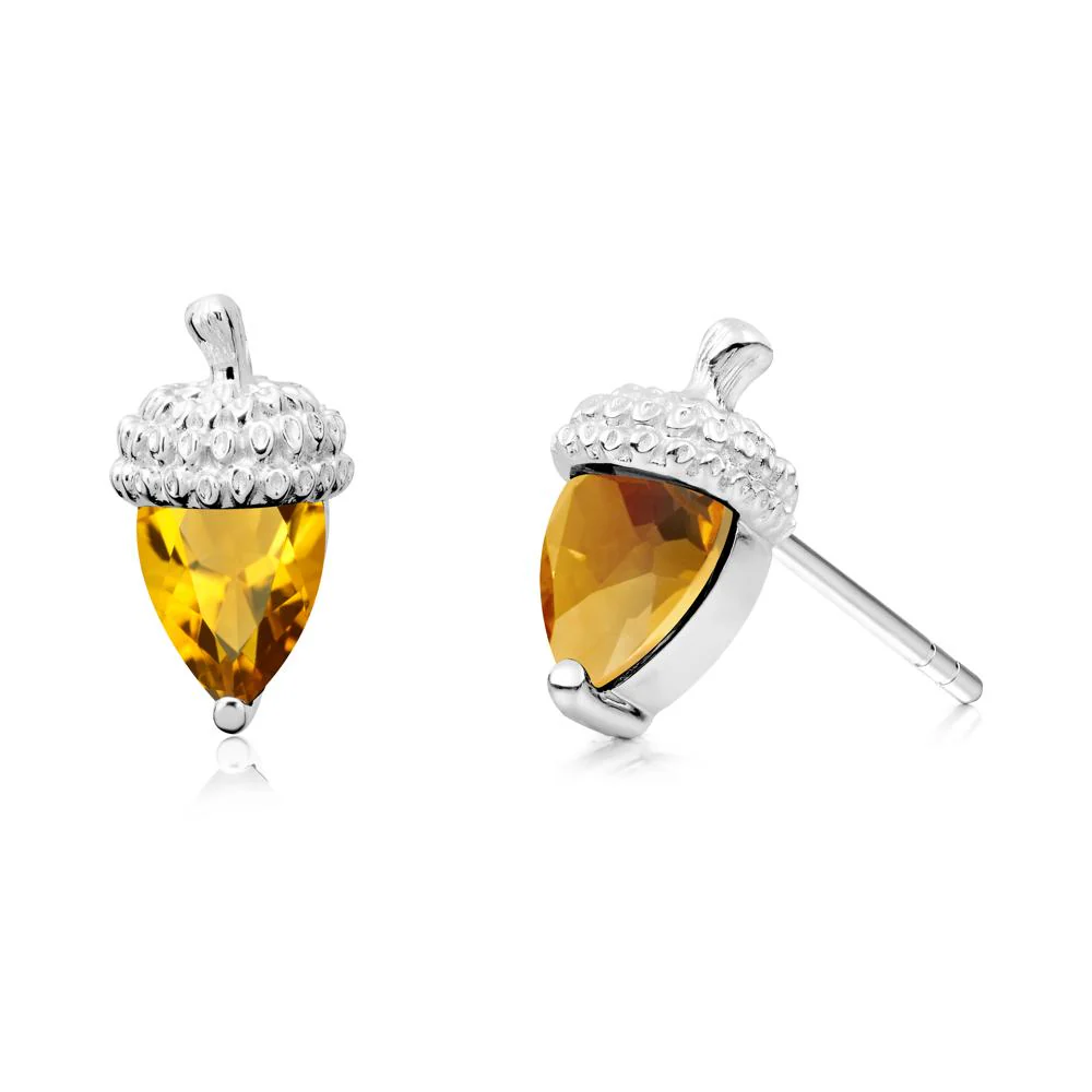Pear Cut Citrine Acorn Stud Earrings
