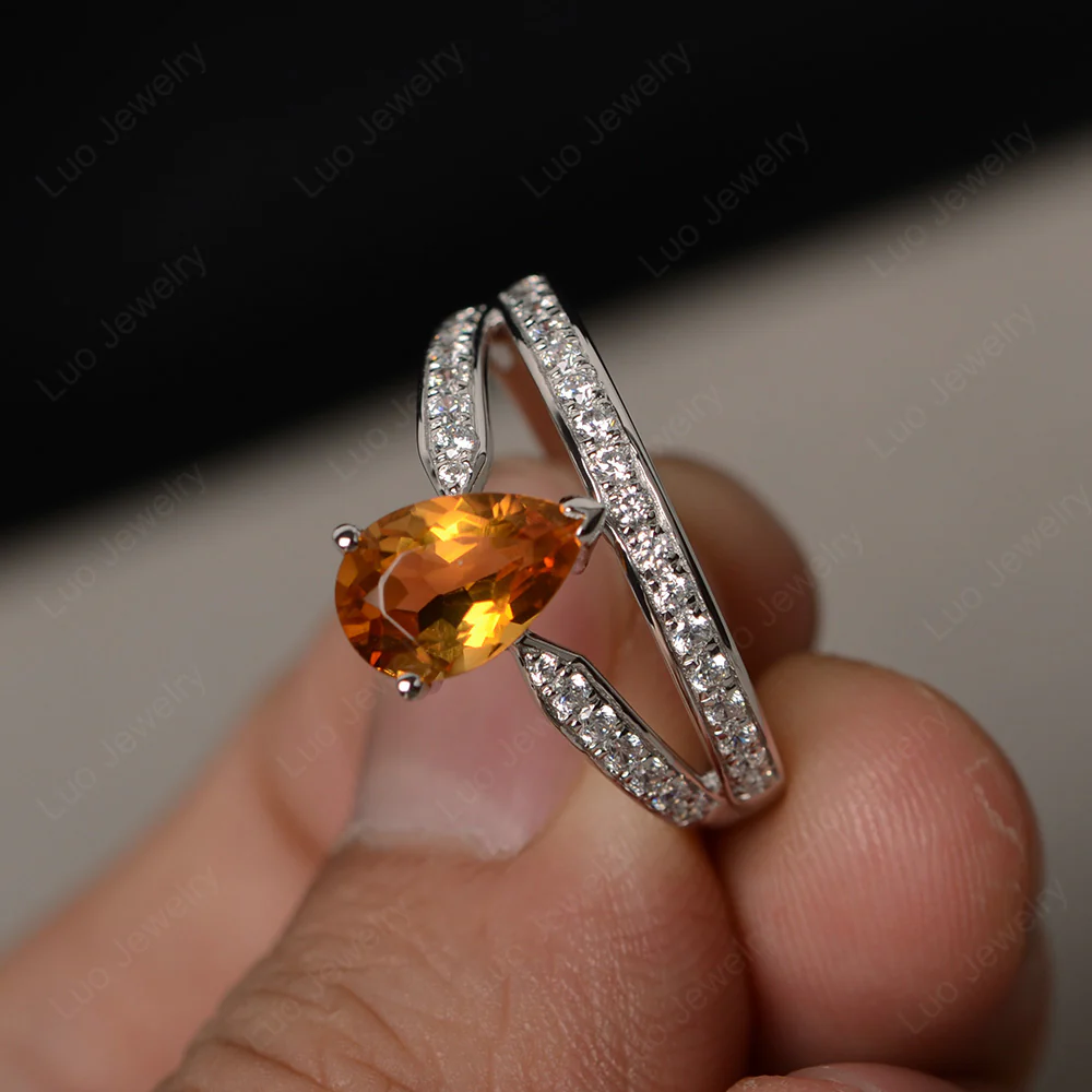 Citrine Pear Crown Ring