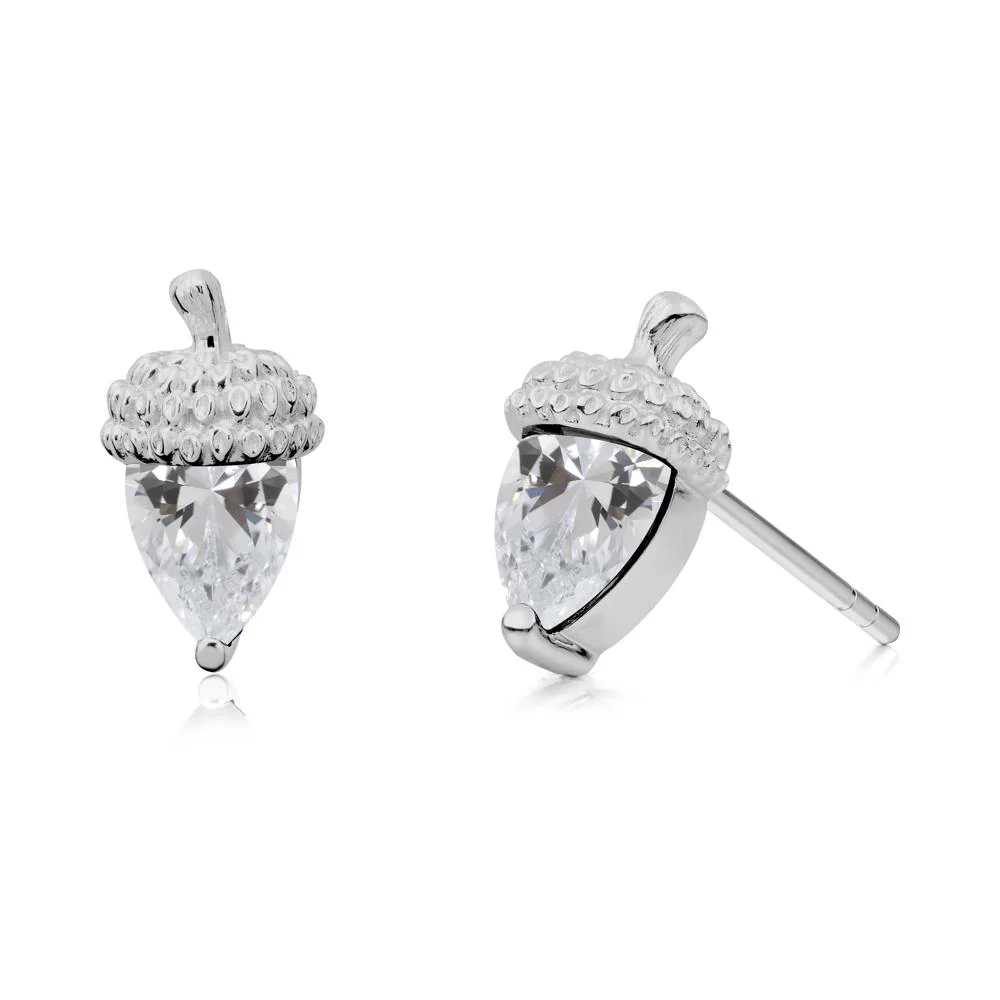 Pear Cut Cubic Zirconia Acorn Stud Earrings