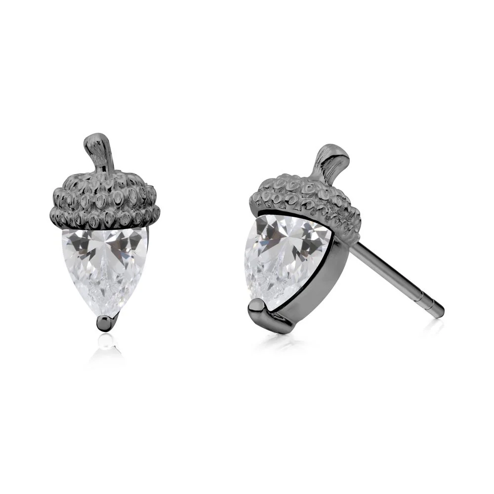 Pear Cut Cubic Zirconia Acorn Stud Earrings - Image 2