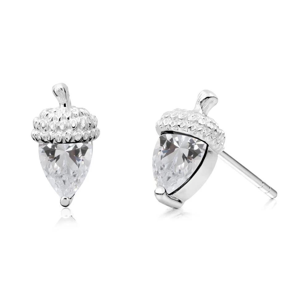 Pear Cut Cubic Zirconia Acorn Stud Earrings - Image 5