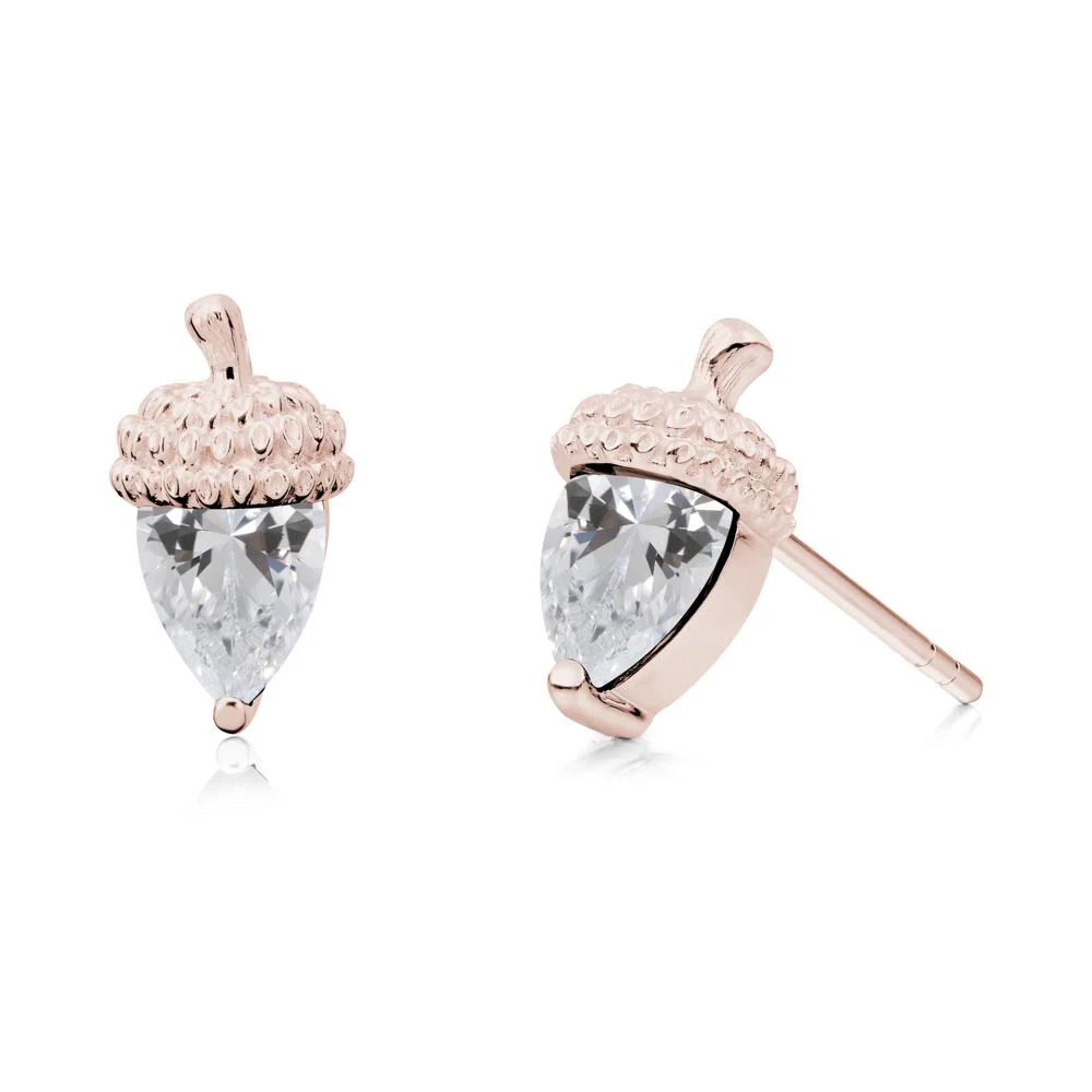 Pear Cut Cubic Zirconia Acorn Stud Earrings - Image 6