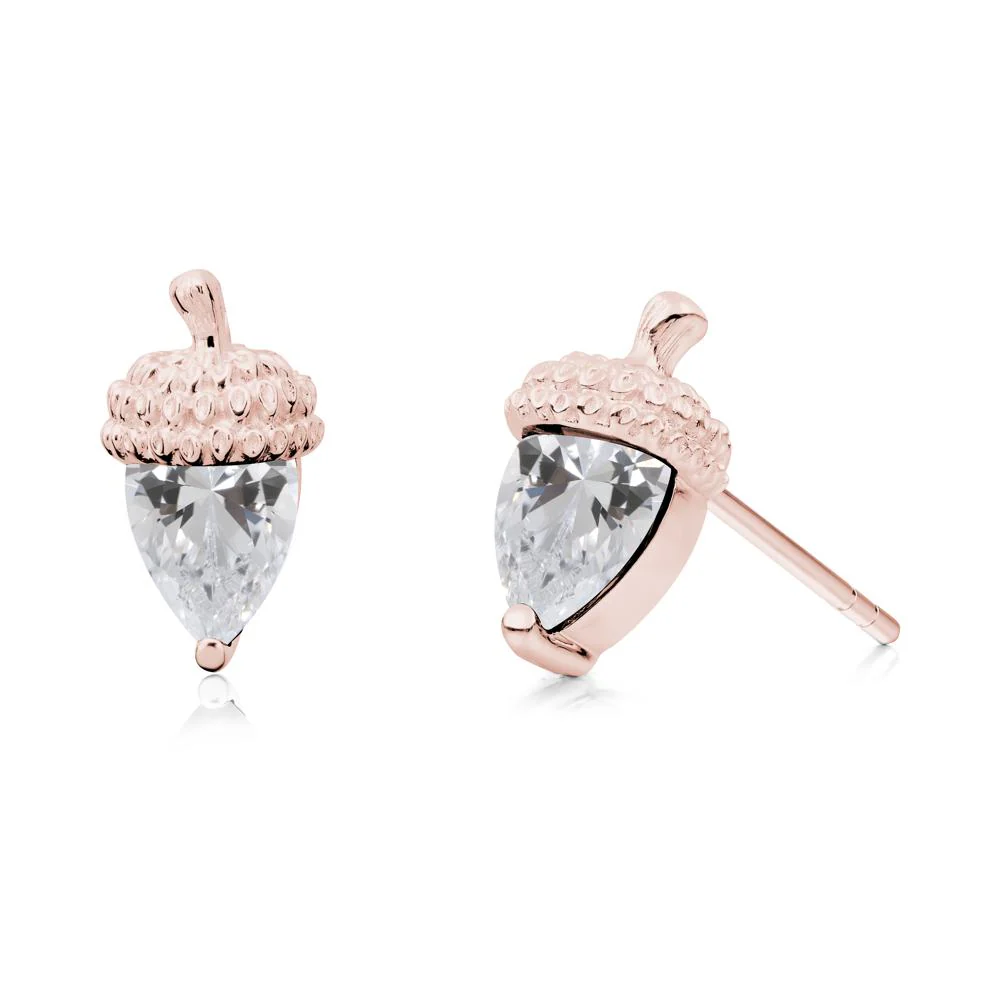 Pear Cut Cubic Zirconia Acorn Stud Earrings - Image 7