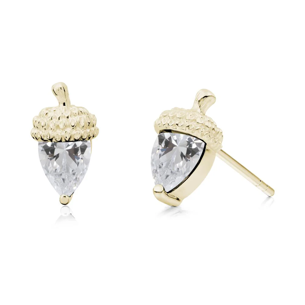 Pear Cut Cubic Zirconia Acorn Stud Earrings - Image 9