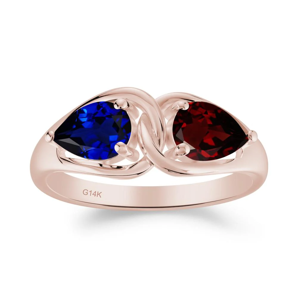 Pear Cut Garnet and Sapphire Promise Toi Et Moi Ring