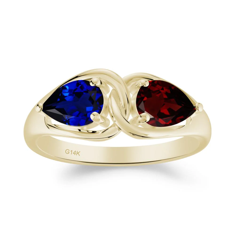 Pear Cut Garnet and Sapphire Promise Toi Et Moi Ring - Image 2