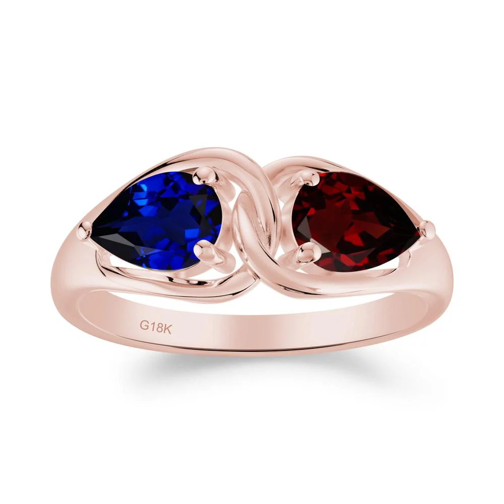 Pear Cut Garnet and Sapphire Promise Toi Et Moi Ring - Image 3