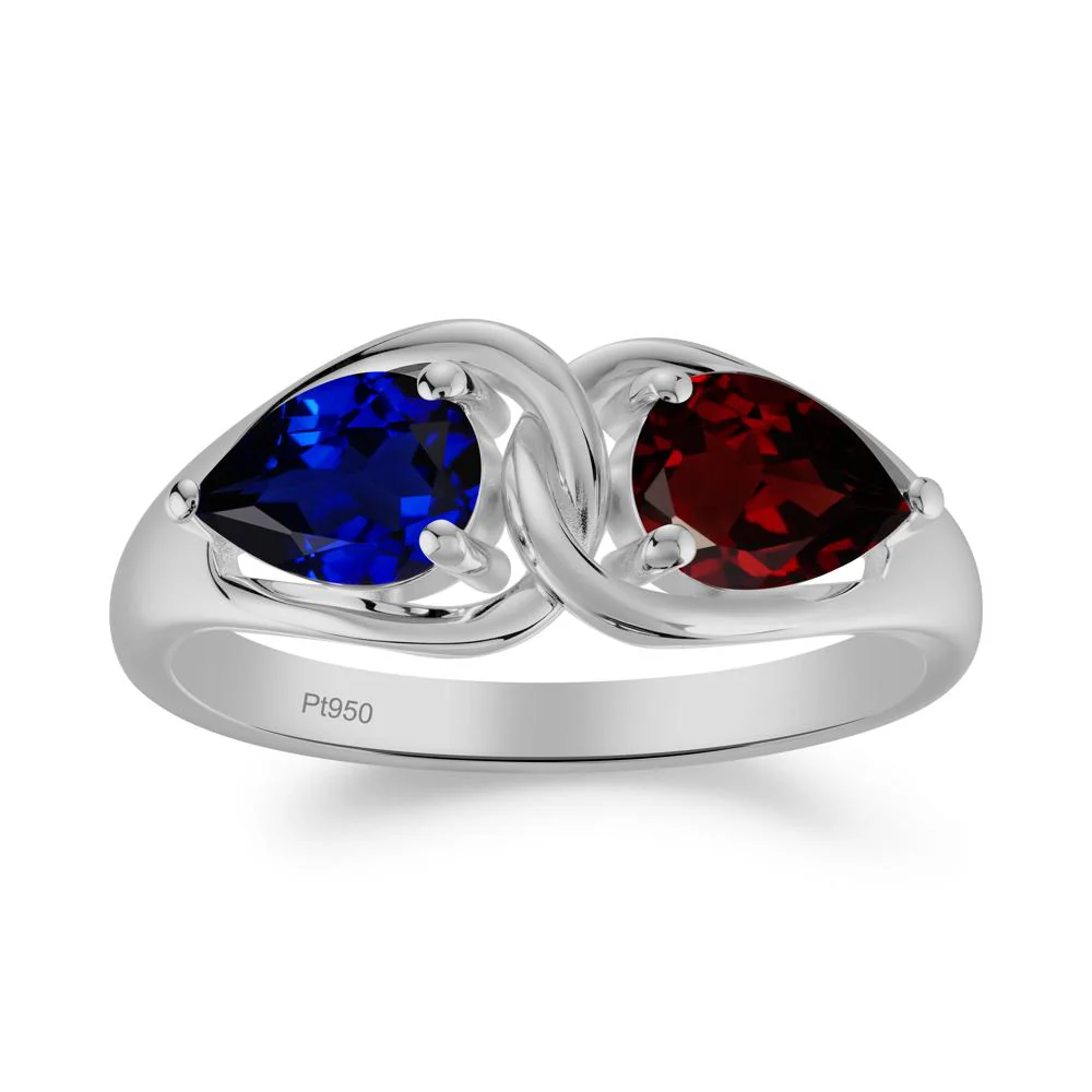 Pear Cut Garnet and Sapphire Promise Toi Et Moi Ring - Image 4