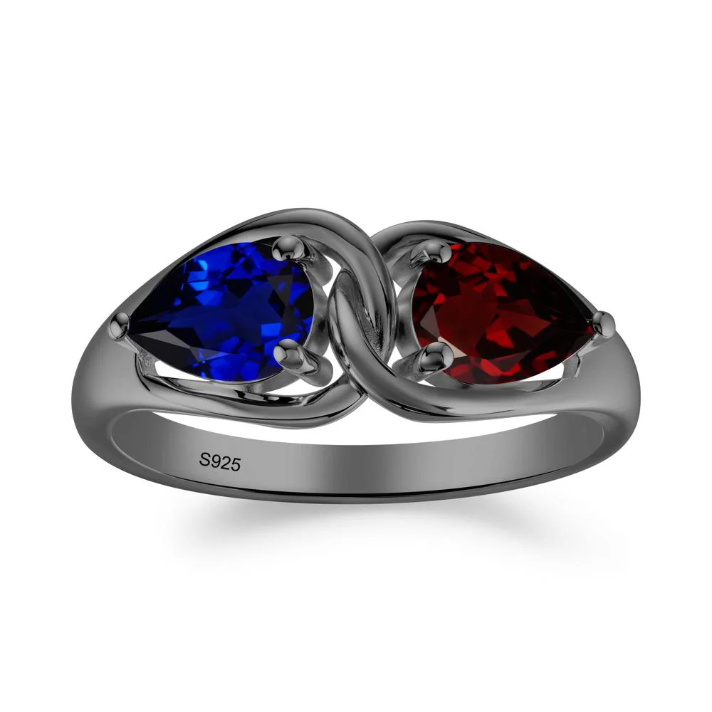 Pear Cut Garnet and Sapphire Promise Toi Et Moi Ring - Image 7