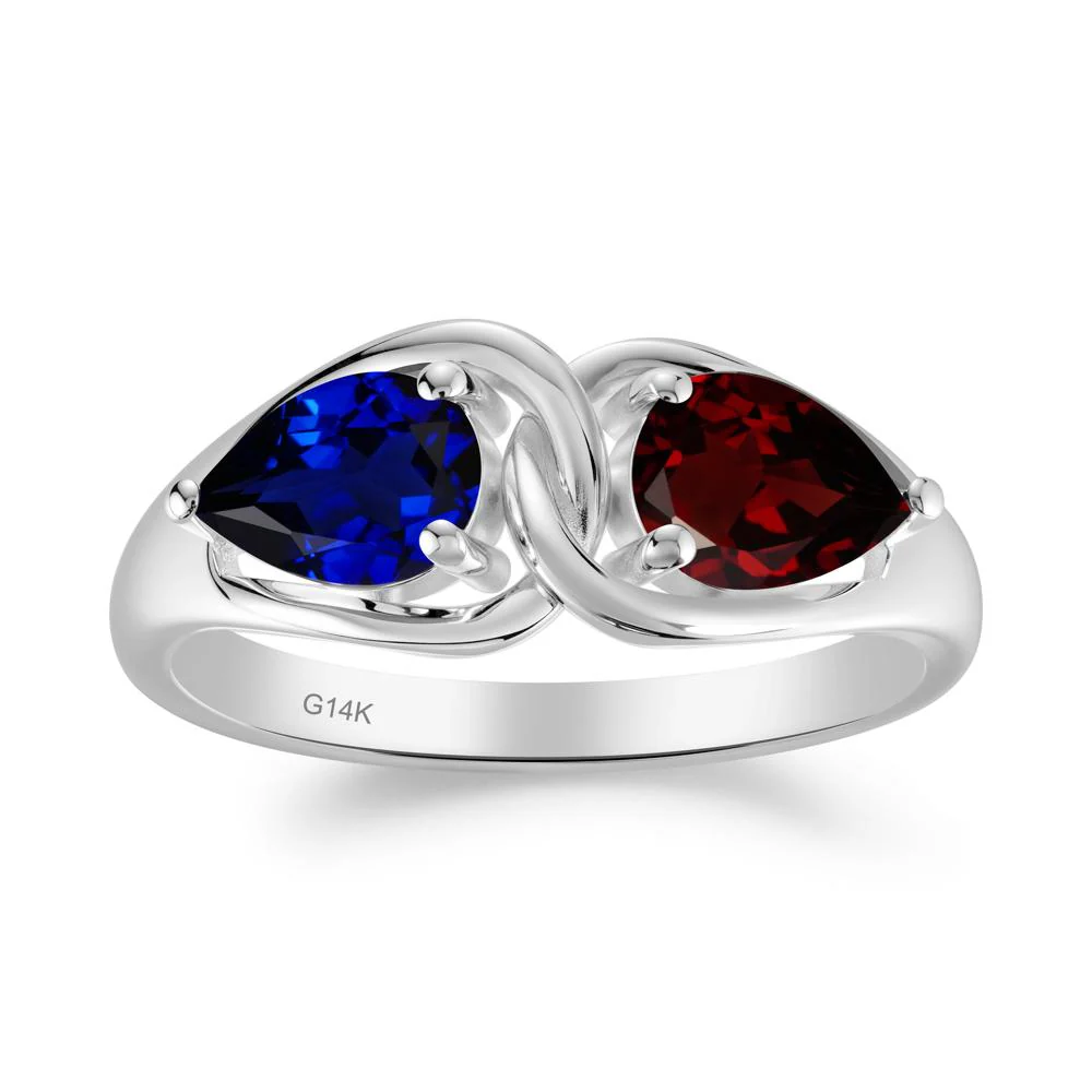 Pear Cut Garnet and Sapphire Promise Toi Et Moi Ring - Image 9