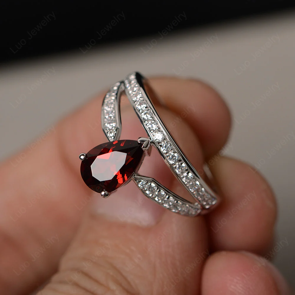 Pear Cut Garnet Engagement Ring