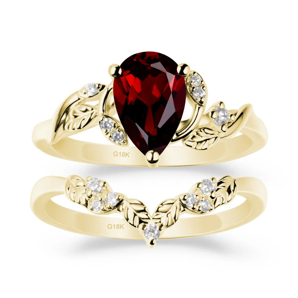 Pear Cut Garnet Leaf Ring Set - Image 6