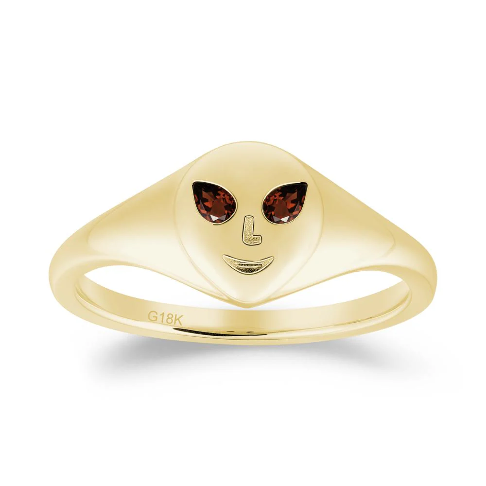 Pear Cut Garnet Ring with Smile Emoji - Image 3