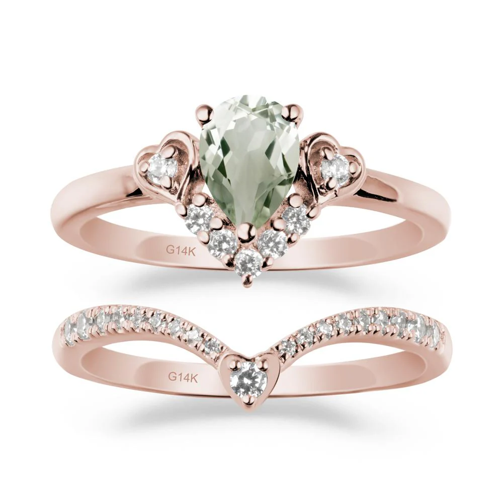 Pear-Cut Green Amethyst Heart Bridal Set