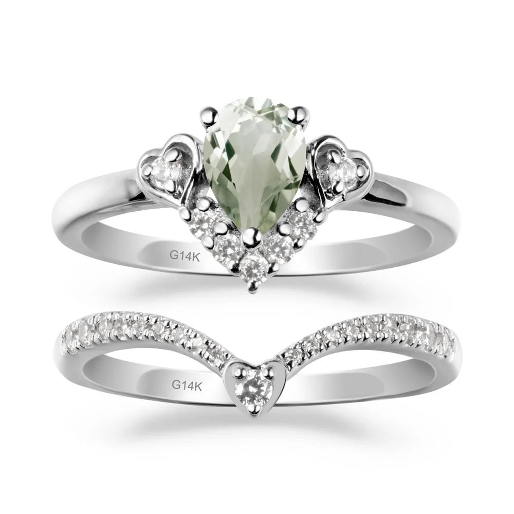 Pear-Cut Green Amethyst Heart Bridal Set - Image 2