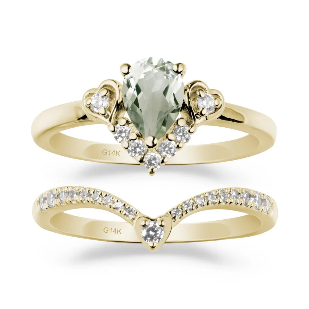 Pear-Cut Green Amethyst Heart Bridal Set - Image 3