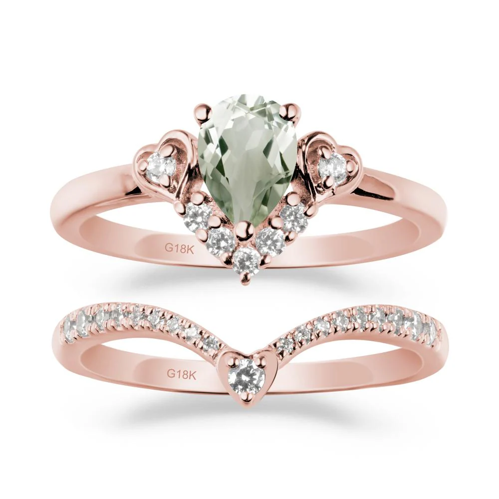 Pear-Cut Green Amethyst Heart Bridal Set - Image 4