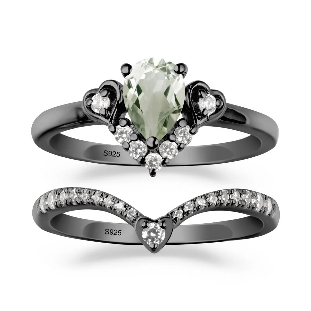 Pear-Cut Green Amethyst Heart Bridal Set - Image 7
