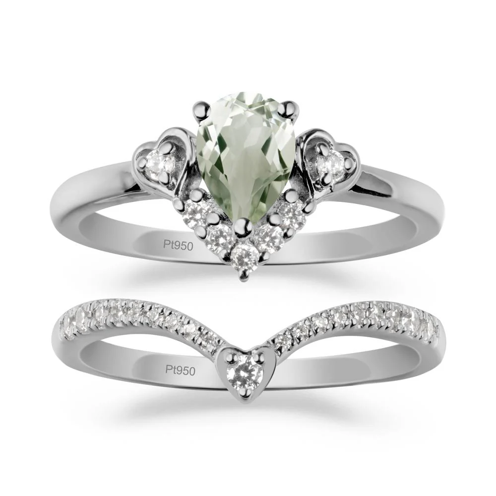 Pear-Cut Green Amethyst Heart Bridal Set - Image 8