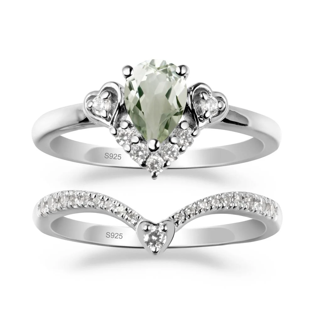 Pear-Cut Green Amethyst Heart Bridal Set - Image 9