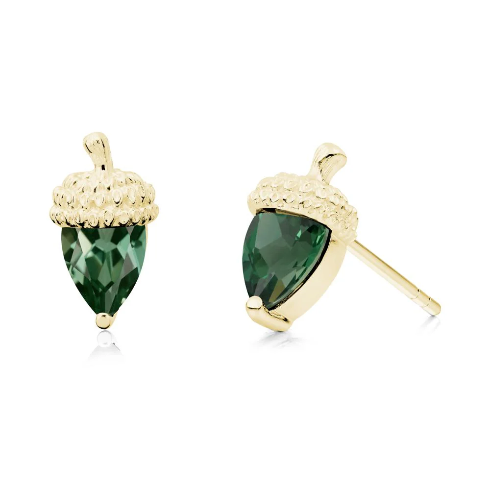 Pear Cut Green Sapphire Acorn Stud Earrings - Image 2
