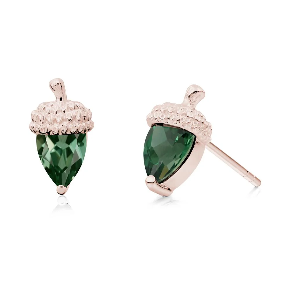 Pear Cut Green Sapphire Acorn Stud Earrings - Image 3