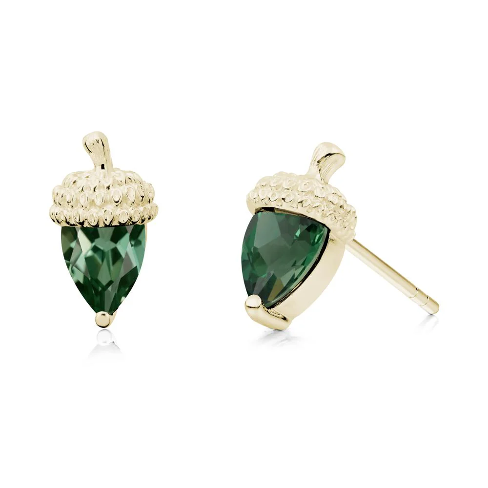 Pear Cut Green Sapphire Acorn Stud Earrings - Image 4