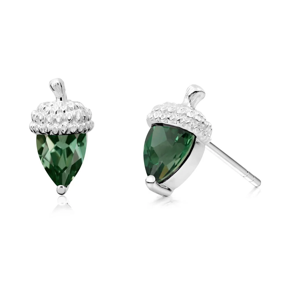 Pear Cut Green Sapphire Acorn Stud Earrings - Image 8