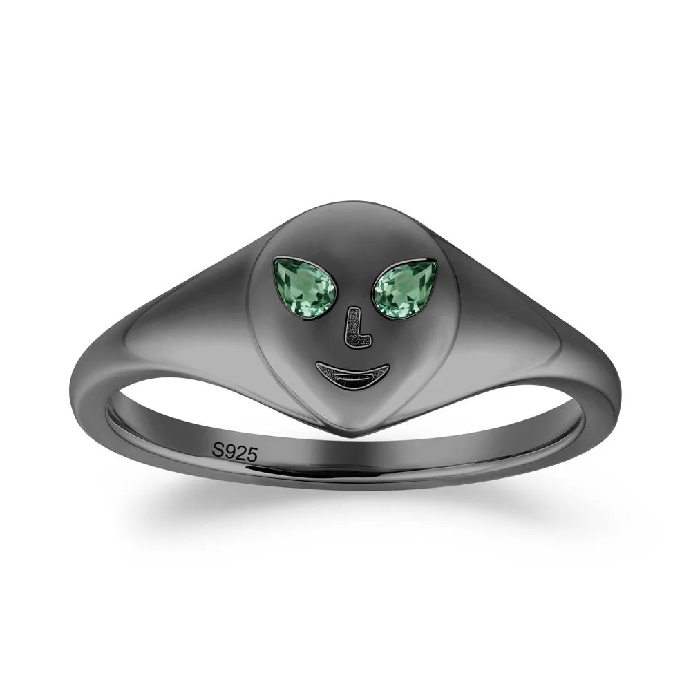 Pear Cut Green Sapphire Ring with Smile Emoji - Image 2