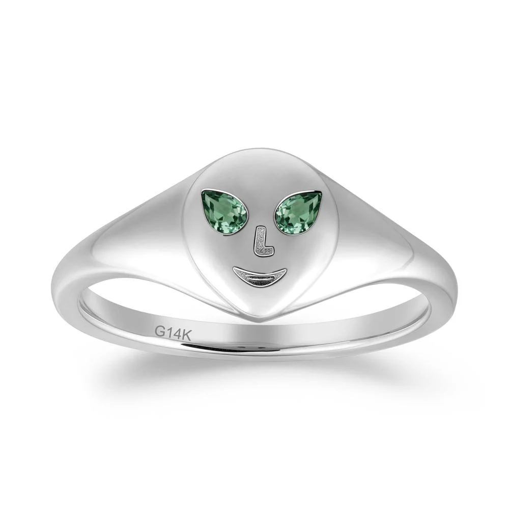 Pear Cut Green Sapphire Ring with Smile Emoji - Image 5