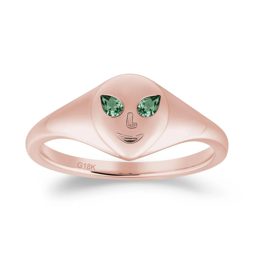 Pear Cut Green Sapphire Ring with Smile Emoji - Image 9