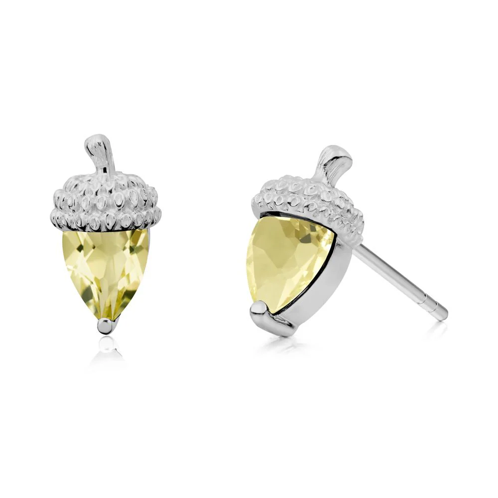 Pear Cut Lemon Quartz Acorn Stud Earrings - Image 3