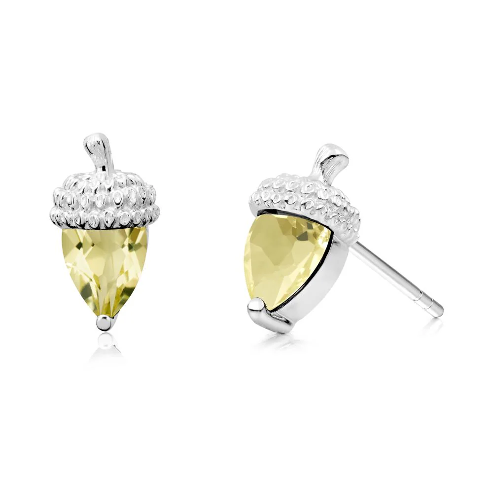 Pear Cut Lemon Quartz Acorn Stud Earrings - Image 5