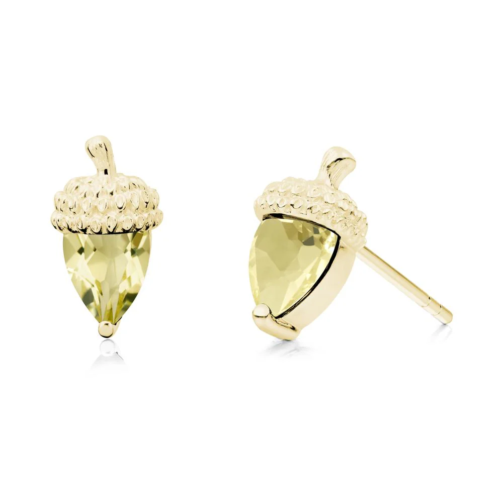 Pear Cut Lemon Quartz Acorn Stud Earrings - Image 6