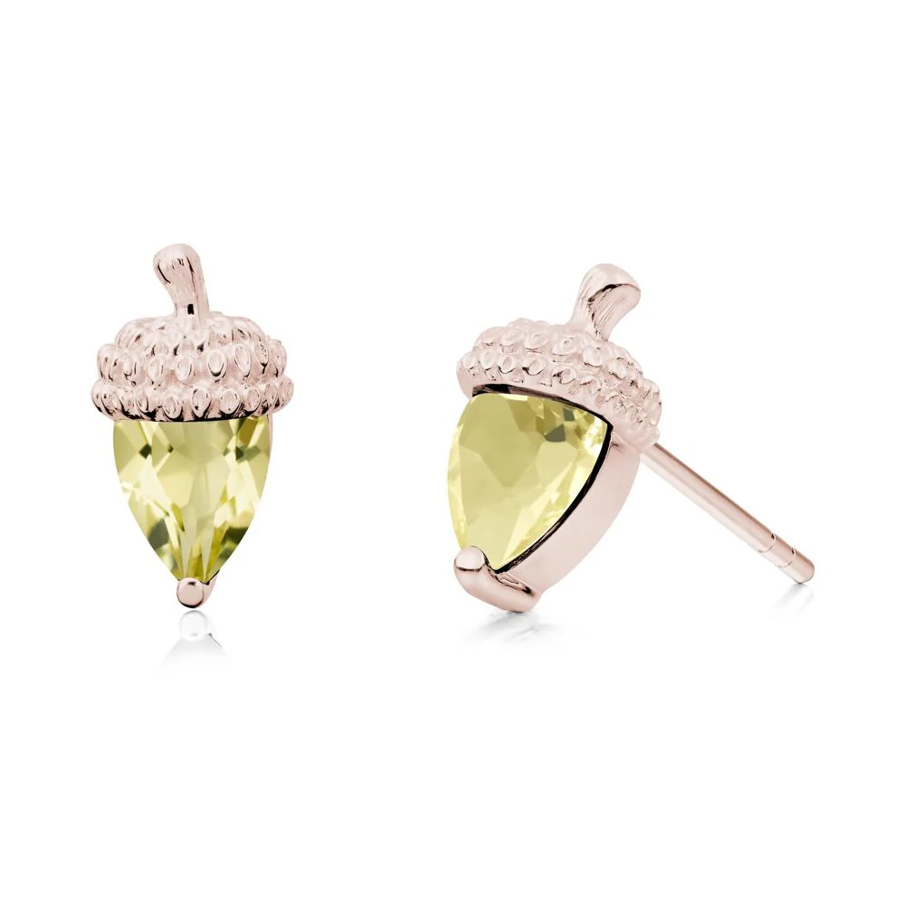 Pear Cut Lemon Quartz Acorn Stud Earrings - Image 7
