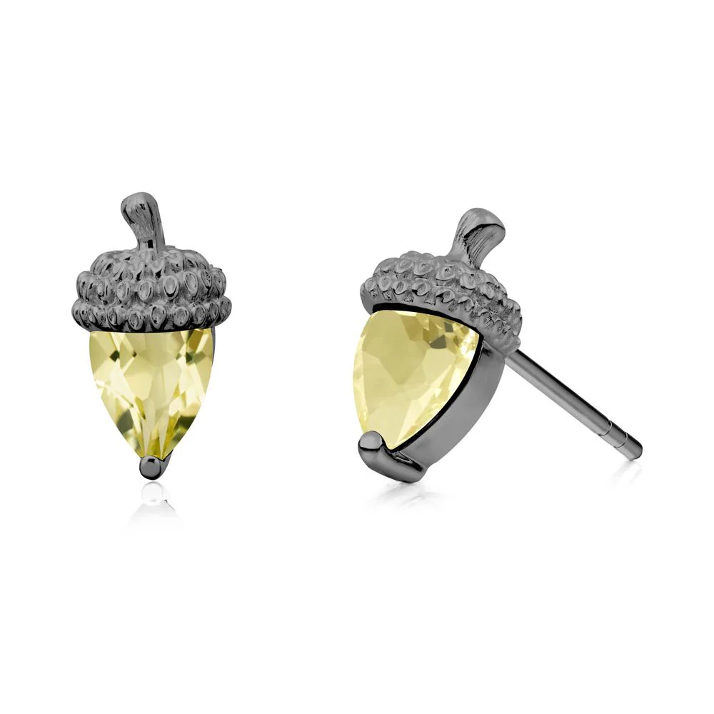 Pear Cut Lemon Quartz Acorn Stud Earrings - Image 8