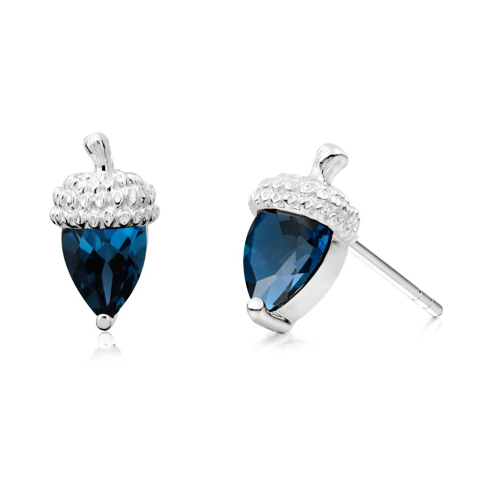 Pear Cut London Blue Topaz Acorn Stud Earrings - Image 3