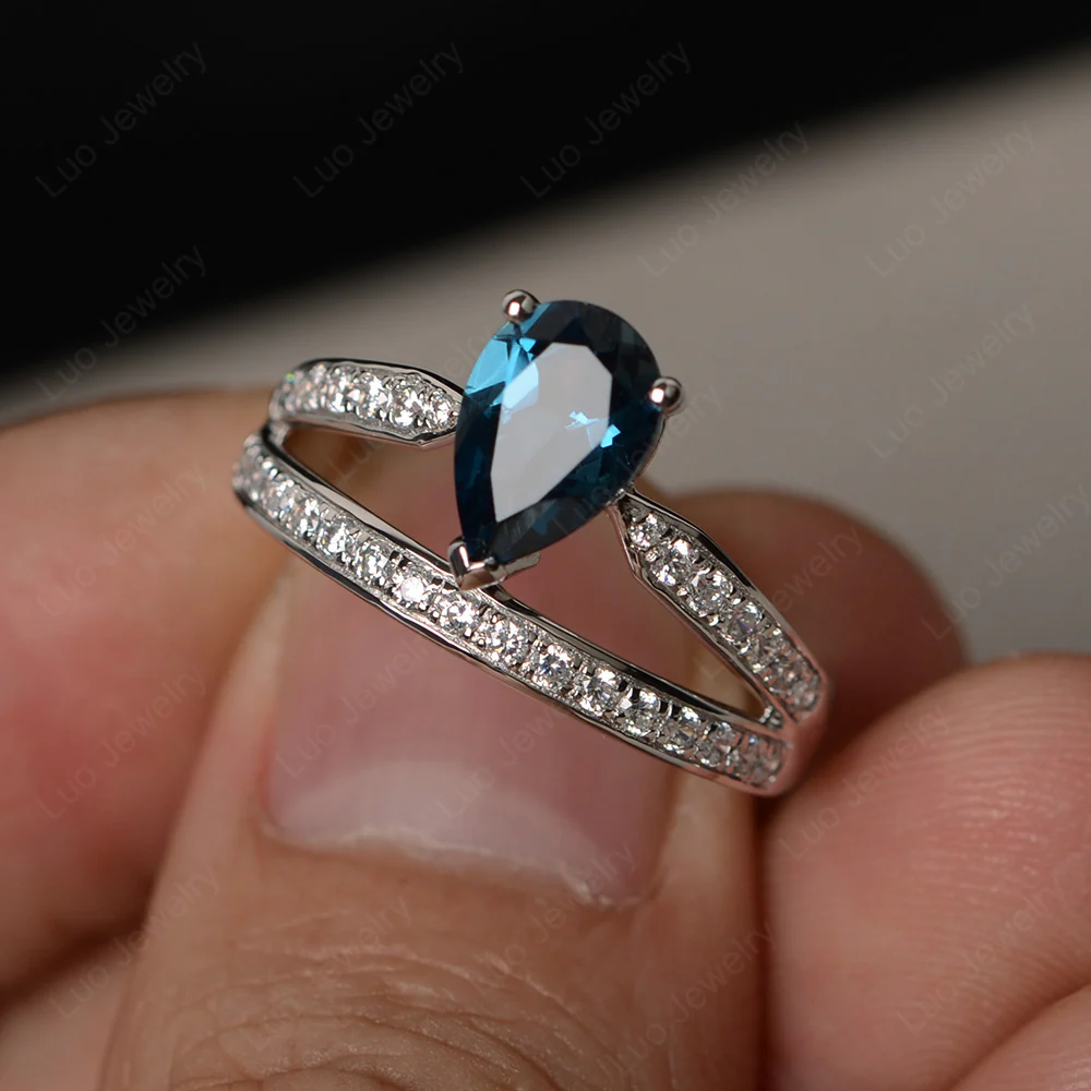 London Blue Topaz Pear Crown Ring