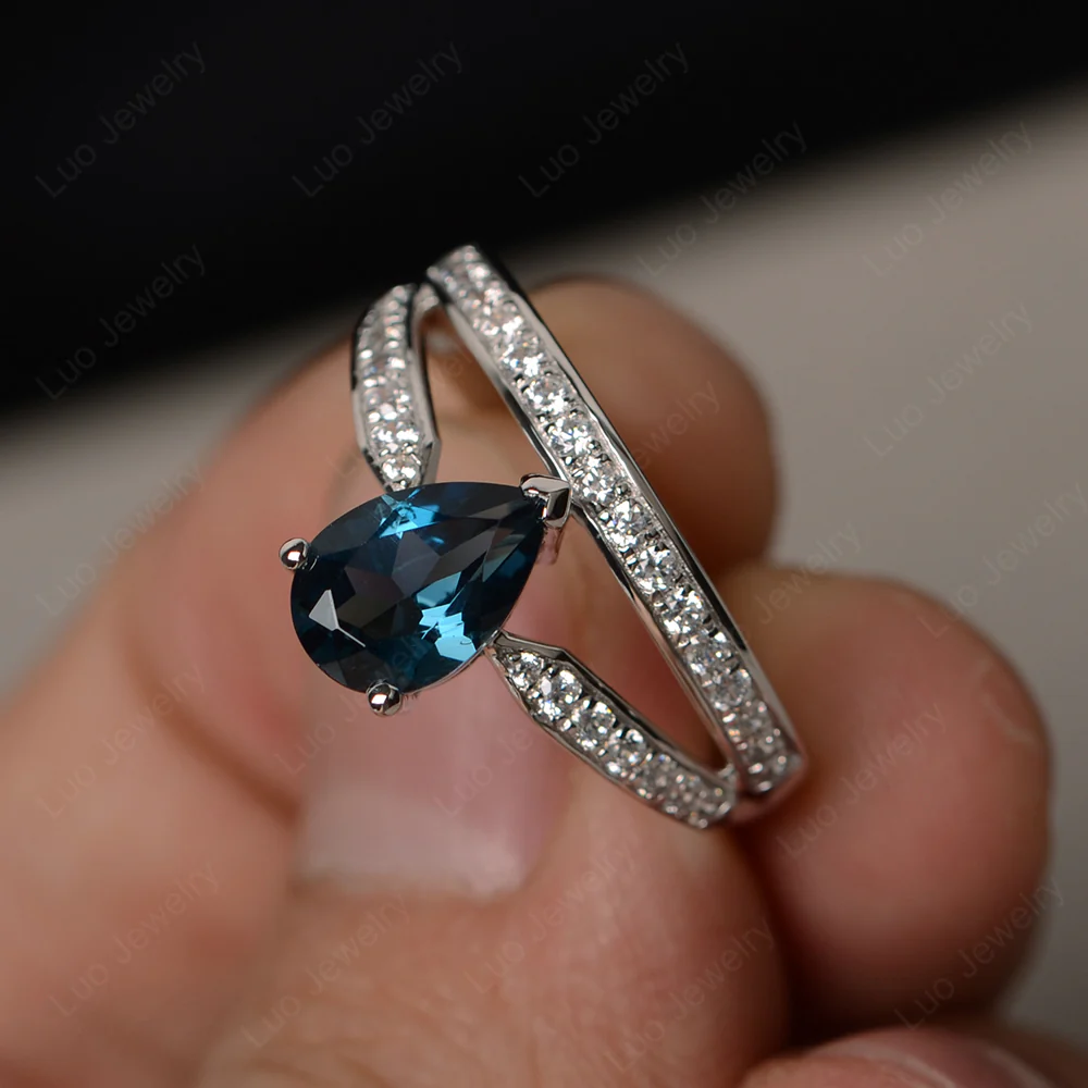 London Blue Topaz Pear Crown Ring - Image 2