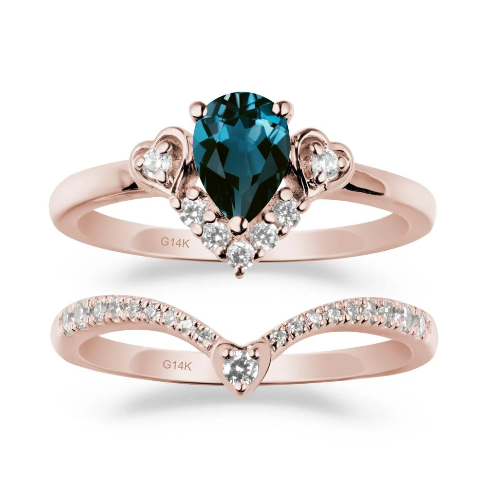 Pear-Cut London Blue Topaz Heart Bridal Set