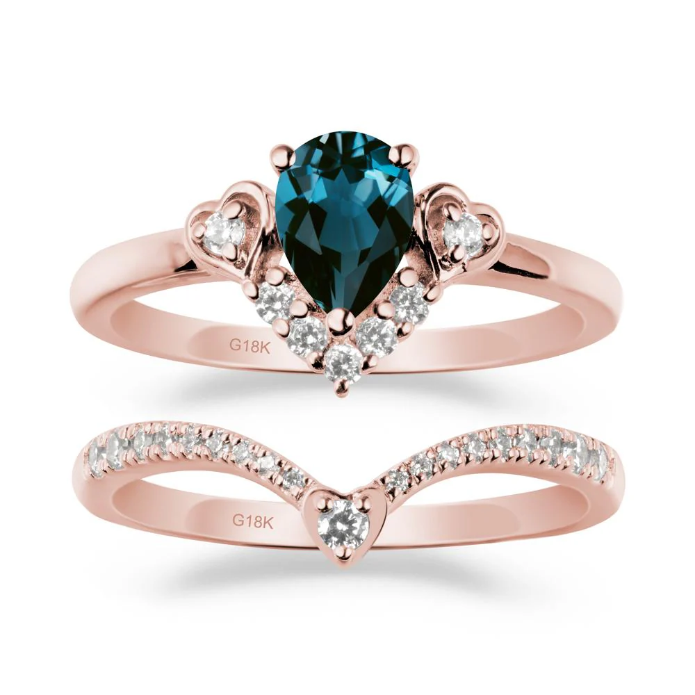 Pear-Cut London Blue Topaz Heart Bridal Set - Image 4