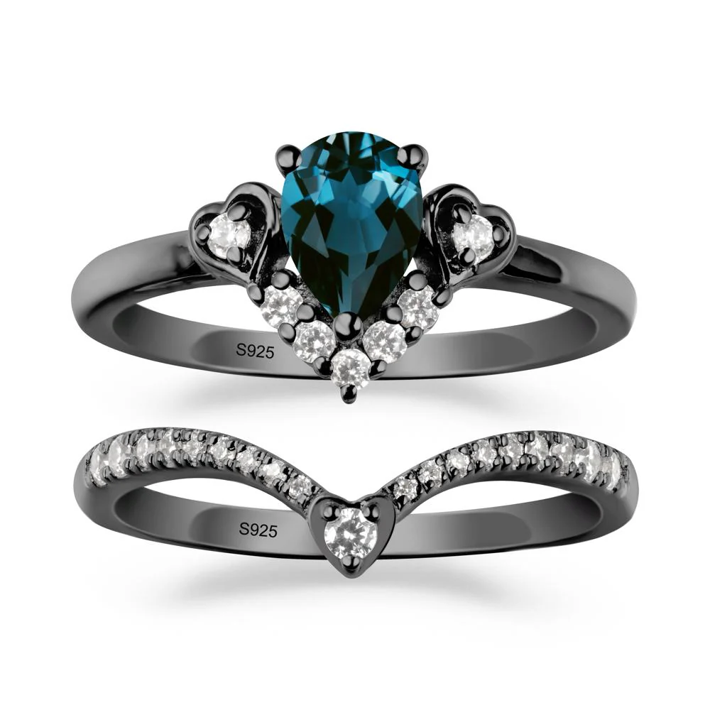 Pear-Cut London Blue Topaz Heart Bridal Set - Image 7
